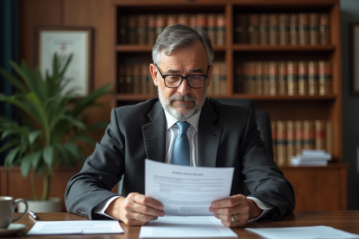 Avocat spécialisé en droit de la famille consultant un document juridique relatif à l'article 375 du Code civil