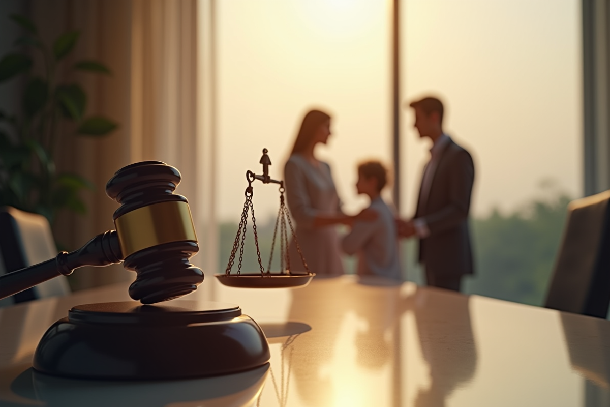 Balance de justice et marteau de juge en lumière douce