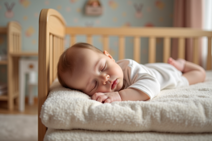 Bébé endormi paisiblement dans un lit en bois