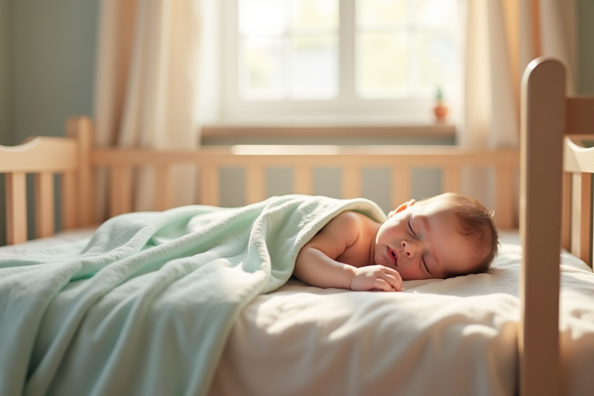 Berceau avec bébé endormi dans une chambre paisible