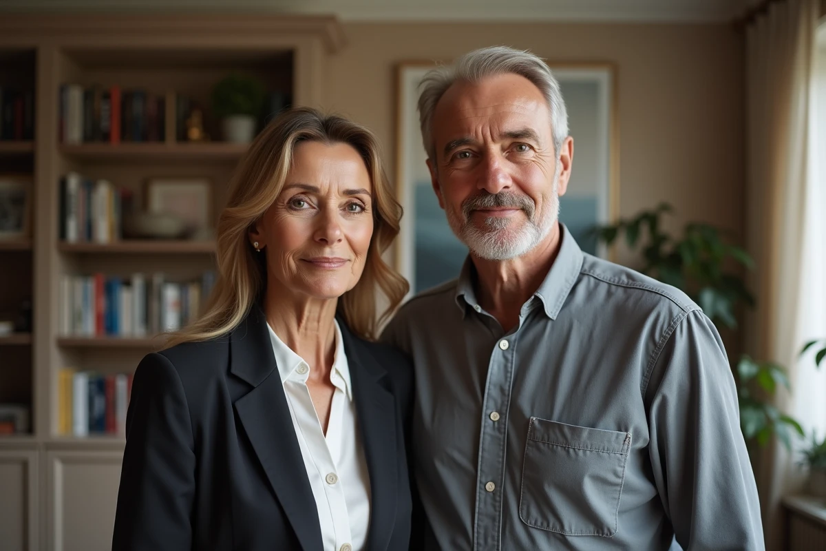 Couple mature dans un appartement parisien, portrait éditorial illustrant la complexité d'une relation conjugale