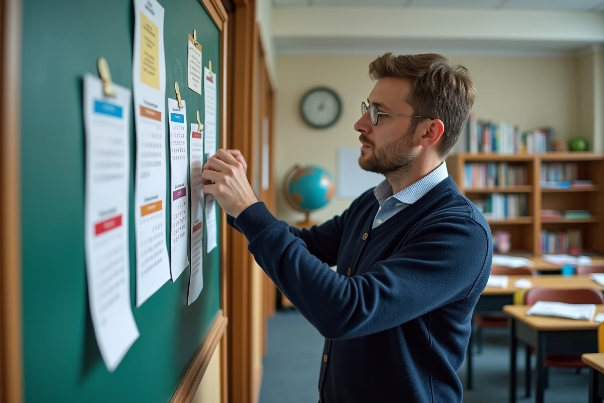 Professeur affichant calendrier vacances scolaires 2026