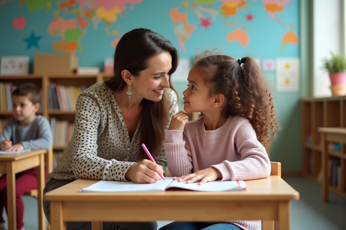 Enseignante rassurant une élève dans la classe