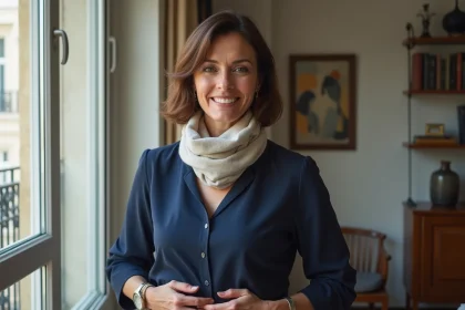 Femme &eacute;l&eacute;gante dans un salon parisien moderne