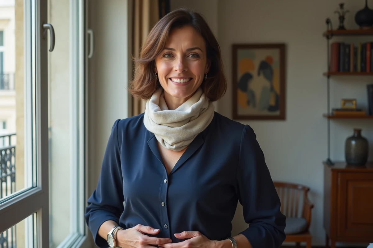 Femme élégante dans un salon parisien moderne
