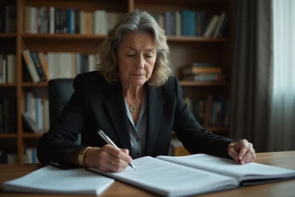 Femme endeuillée consultant des documents administratifs urgents pour organiser des obsèques dans les délais légaux en 2026