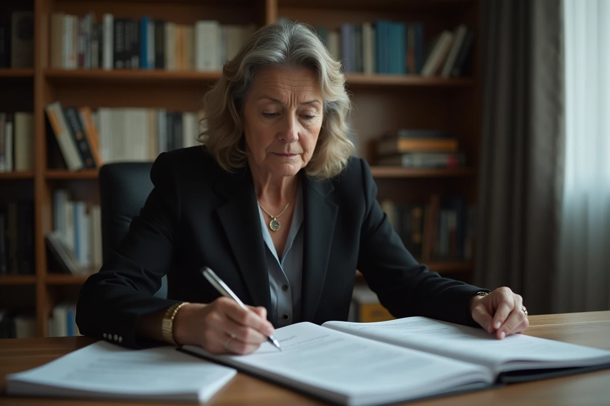 Femme endeuillée consultant des documents administratifs urgents pour organiser des obsèques dans les délais légaux en 2026