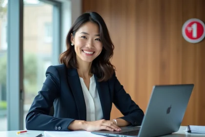 Femme franco-vietnamienne souriante dans un bureau moderne