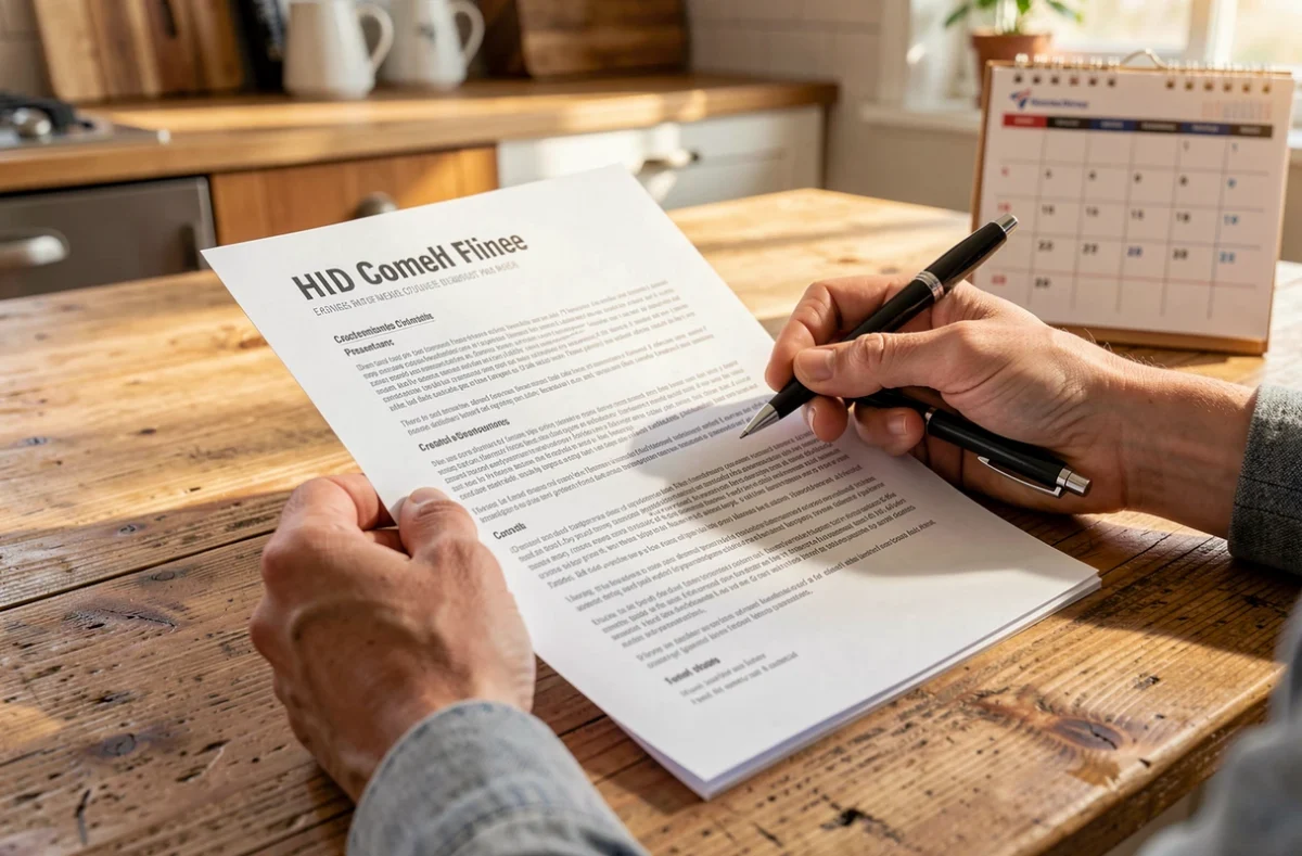 Parent consultant un programme d'ateliers sur une table