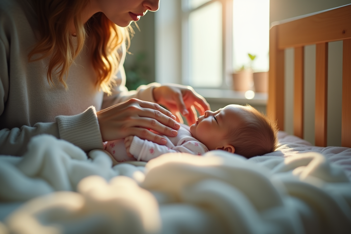 Parent attentionne surveillant la fièvre du bébé dans le lit