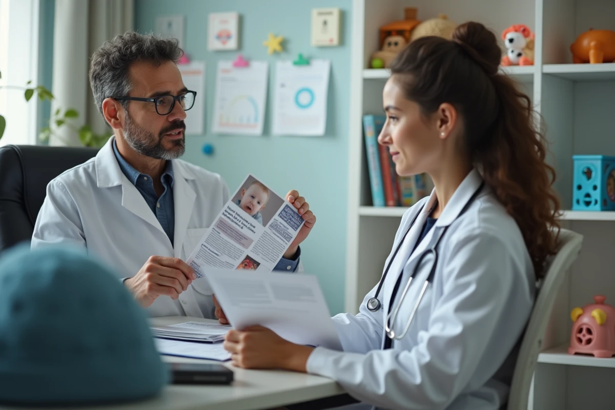 Pediatre explique un dépliant sur les mythes infantiles à un parent