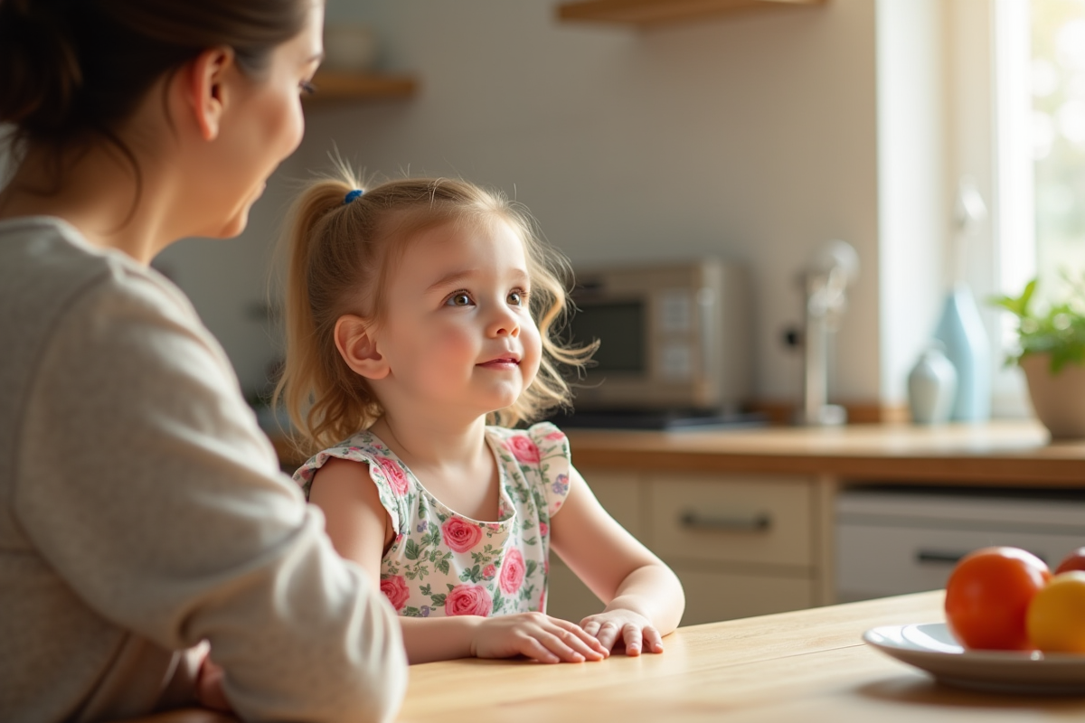 Petite fille avec sa grand-mere dans la cuisine
